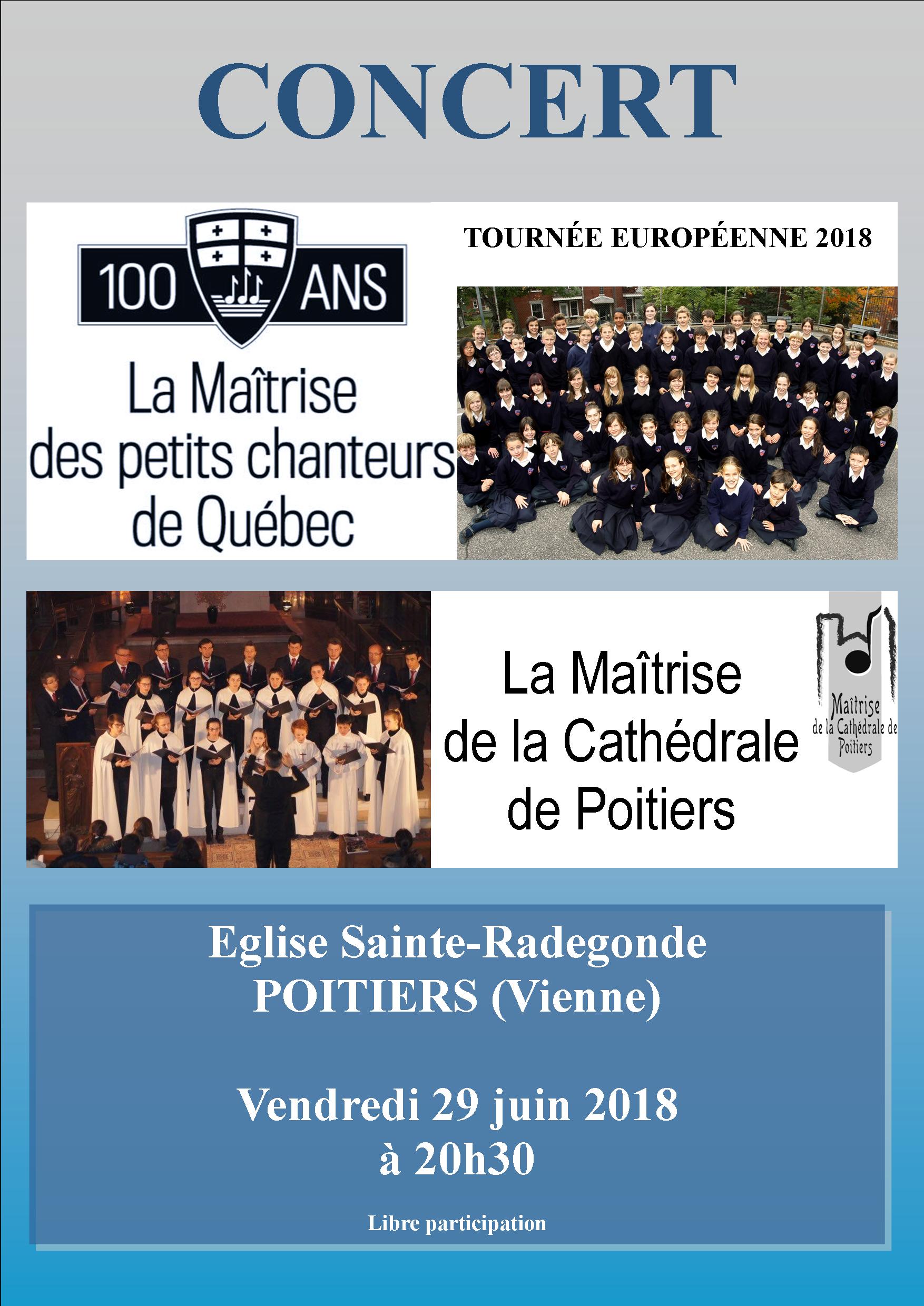 concert des petits chanteurs de Québec et de la Maîtrise de la Cathédrale de Poitiers à l'église Sainte Radegonde de Poitiers le 29 juin 2018